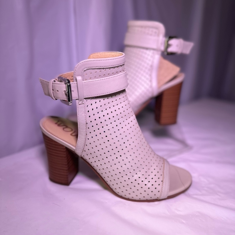 Sam Edelman Cream Perforated Block Heels